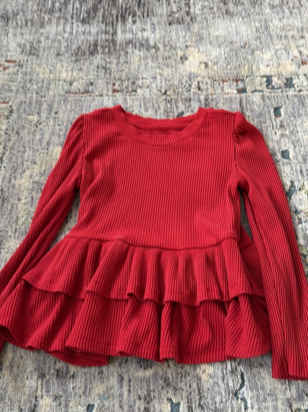 Little Sleepies 4T Bamboo Red Ribbed Long-Sleeve Peplum Top - Kids